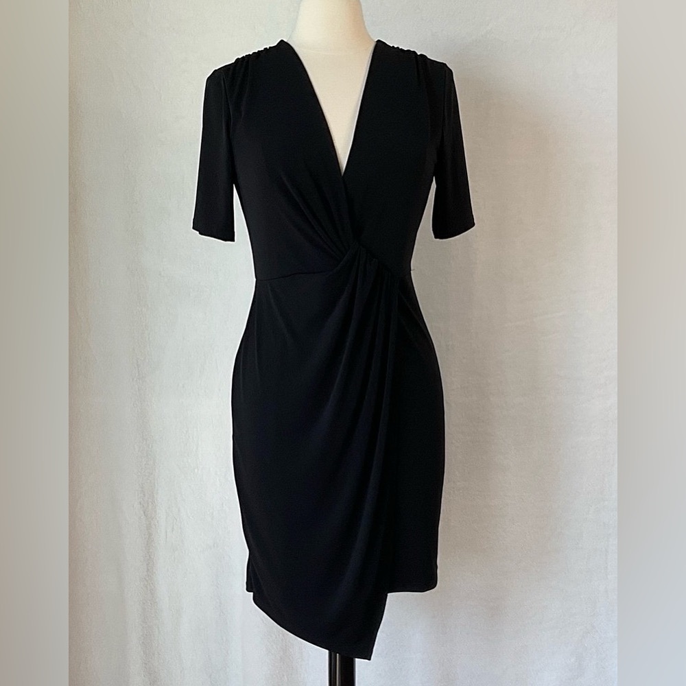 Banana Republic Factory Dress Size S Black Faux Wrap, Asymmetrical Hem